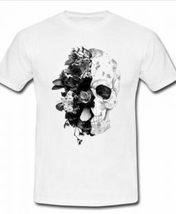 Half Flower Skull Emo T Shirt