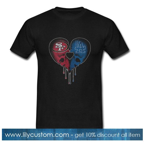 Los Angeles and San Francisco dodgers skull love T-Shirt