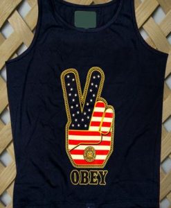 Obey Peace Sign Logo with american flag Tank top