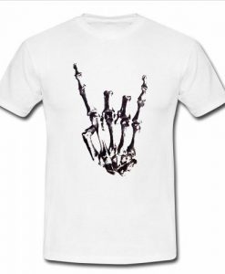 Skeleton Hand Horns Up Metal Sign t shirt