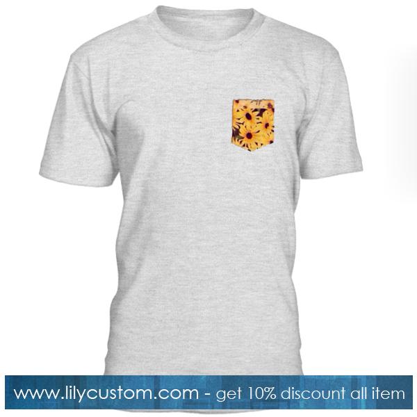 Sun Flower Print Pocket T Shirt