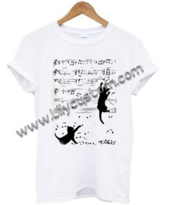 Two Black Cats Play With Music Notes T Shirt Ez025