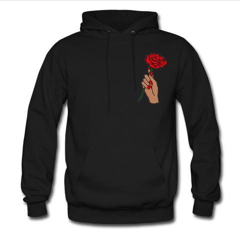 rose in hand hoodie