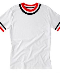 white black and red t-shirt