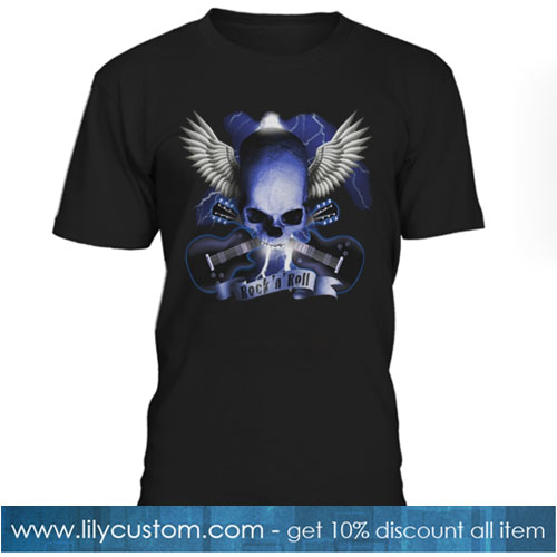 skull and wings and guitar b T-SHIRT SN