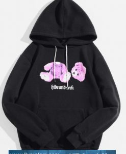 Bear Print Pocket Decoration Hoodie SN