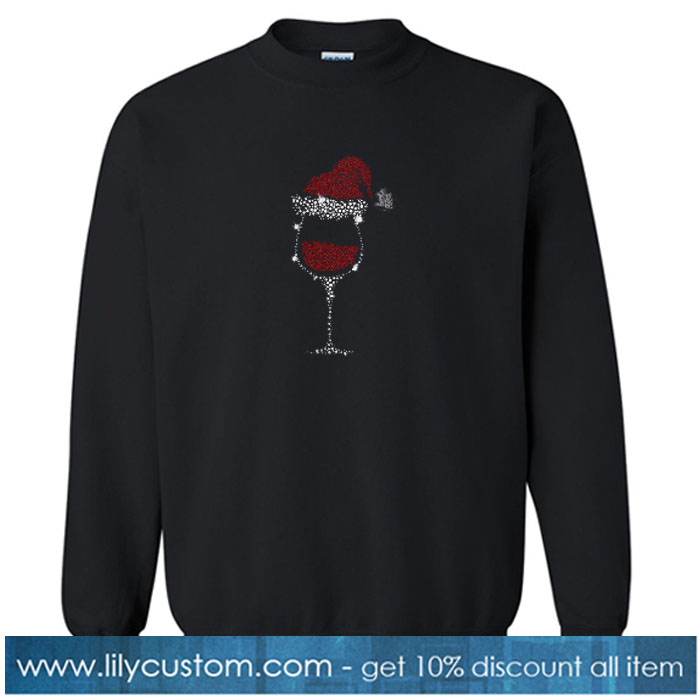 Wine Glass Red Diamond Santa Christmas Sweatshirt SN