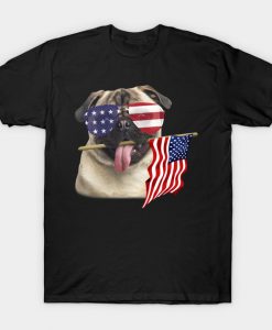 American Flag And Pug 4th of July T-Shirt-SL
