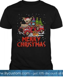 Chihuahua Rides Red Truck Merry Christmas Pajama T Shirt-SL