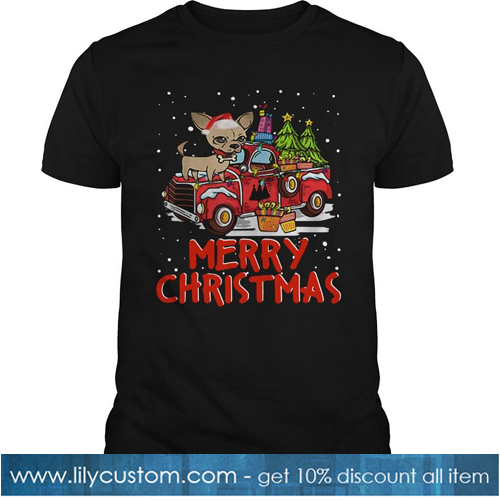 Chihuahua Rides Red Truck Merry Christmas Pajama T Shirt-SL