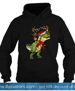 Dinosaur T Rex Reindeer Light Christmas Hoodie-SL