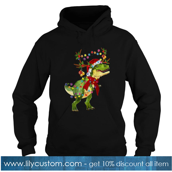 Dinosaur T Rex Reindeer Light Christmas Hoodie-SL