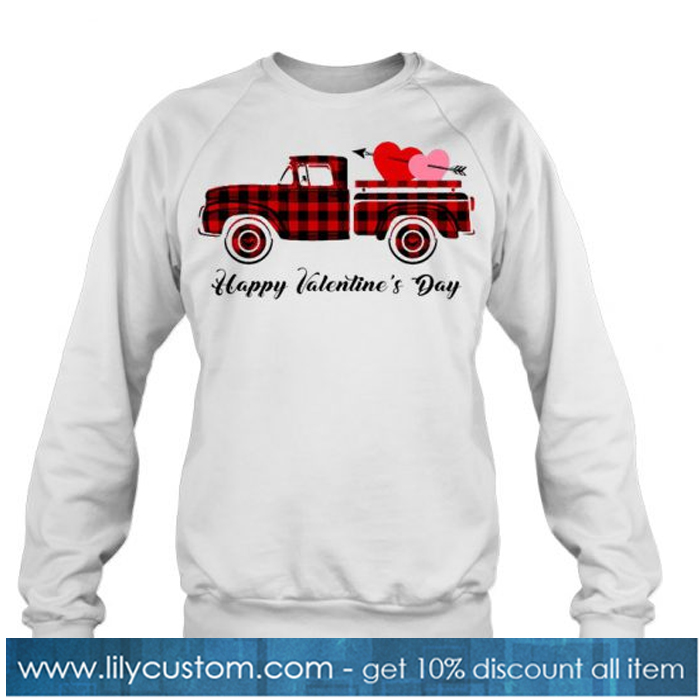 Happy Valentine’s Day Plaid Red Car With Heart sweatshirt -SL