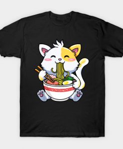 Kawaii Cat Eating Ramen T-Shirt-SL