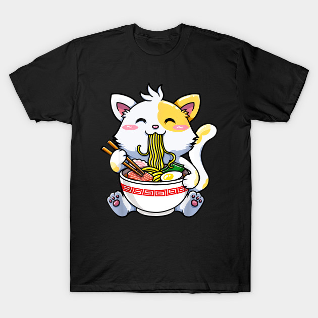 Kawaii Cat Eating Ramen T-Shirt-SL