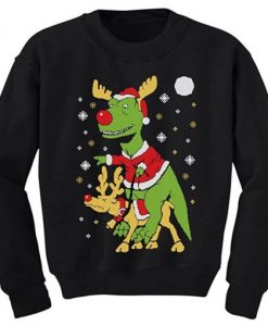 Santa T-Rex Reindeer Ride Funny Ugly Christmas Sweatshirt