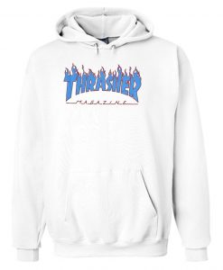 Thrasher Flame logo White Blue Hoodie