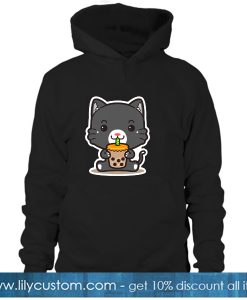 Black Cat Eating Boba HOODIE