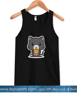 Black Cat Eating Boba TANK TOP