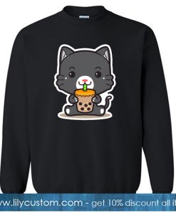 Black Cat Eating Boba sweatshirt