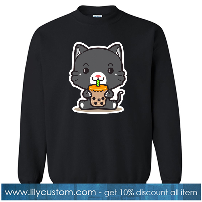 Black Cat Eating Boba sweatshirt