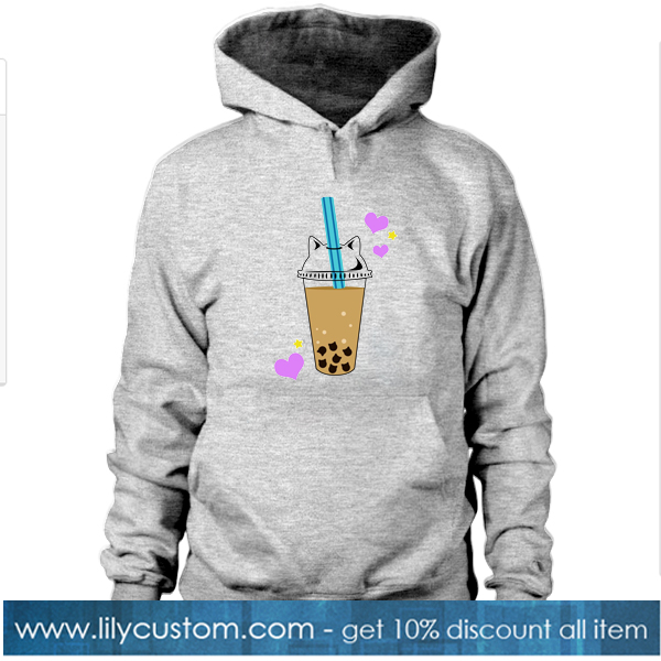 Boba Cat Grey HOODIE