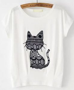 Cat Pattern Patch T-shirt