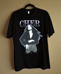 Cher Purple Outline Vintage Pic Black T Shirt NA