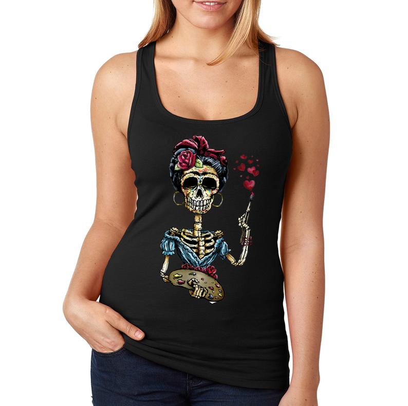 Frieda Kahlo Skeleton Paint Sugar Skull tank top NA