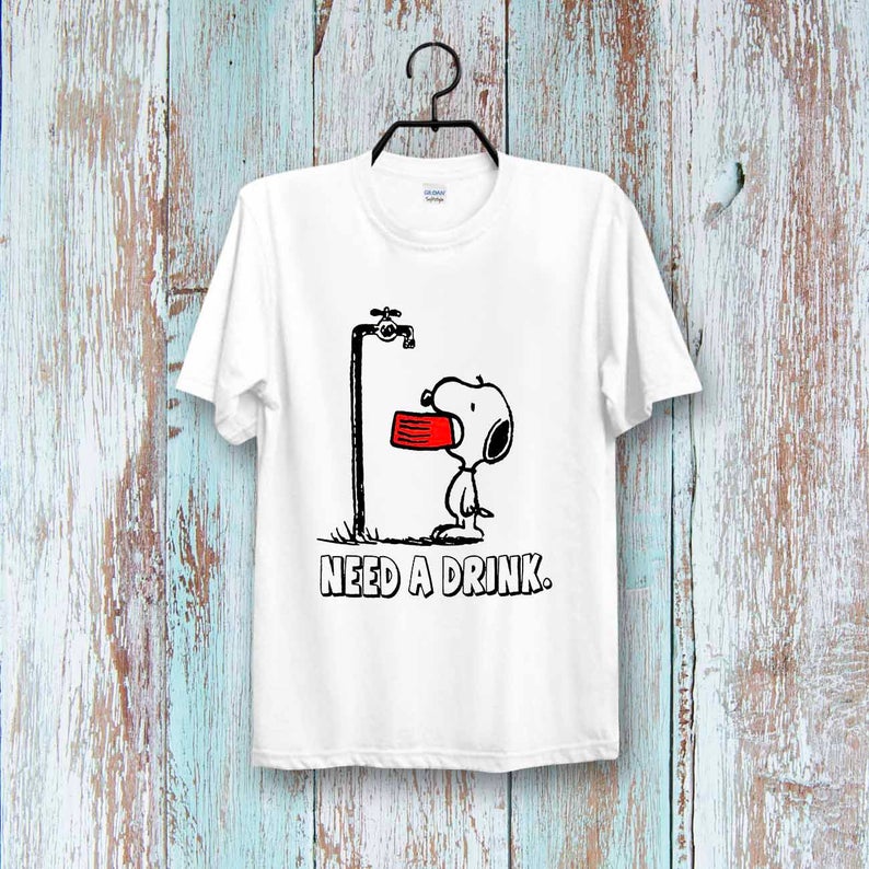 Snoopy Dog Funny Art need a drink woodstock Super CooL t shirt NA