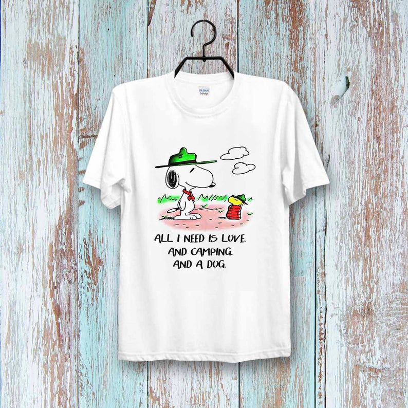 Snoopy Dog all i need is love and camping and a dog Holiday t shirt NA