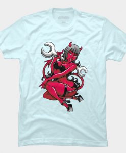 Devil Pin Up Girl With Big Wrench T Shirt NA