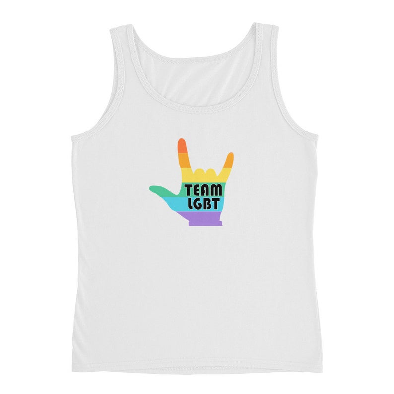 team LGBT rainbow love hand sign tank top NA
