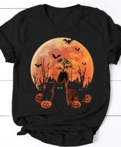 Black Cat Fluffy Cat Blood Moon Halloween T-shirt NA