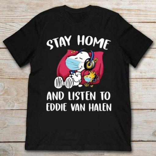 Eddie Van Halen Snoopy Stay Home Listen to Music Graphic Printed T-Shirt NA