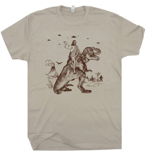 Jesus Riding Dinosaur T Shirt NA