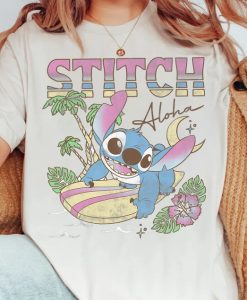 Cute Disney Lilo & Stitch Aloha Tropic Surf Stitch Retro Shirt NA