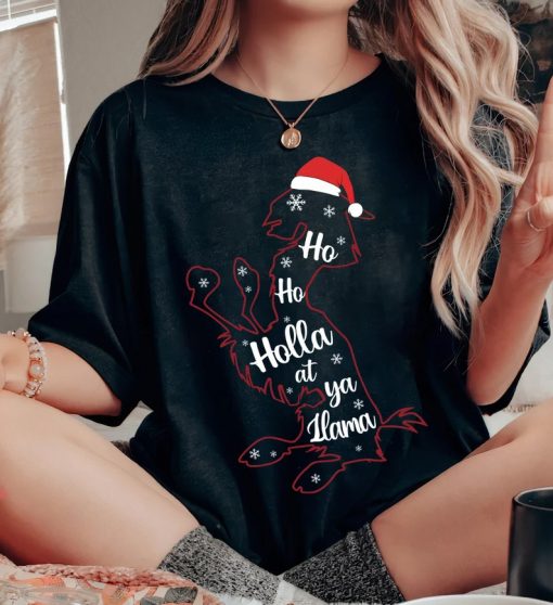 Ho Ho Holla At Ya Llama Santa Hat Christmas Shirt NA