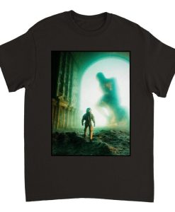 astronaut encountering giant in space t-shirt NA