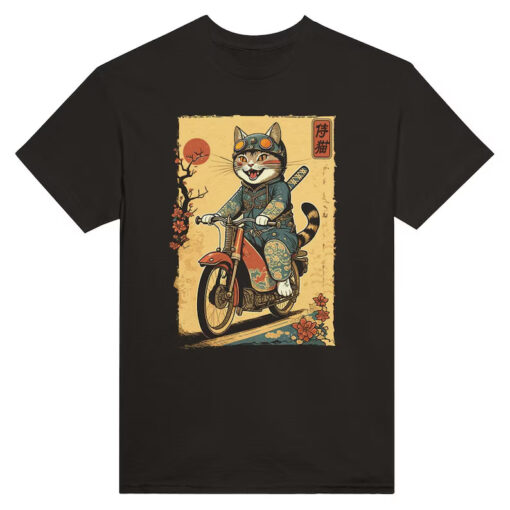 Japanese Samurai Cat on Motorcycle tshirt NA