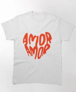 a white shirt with red textAmor amor T-Shirt thd